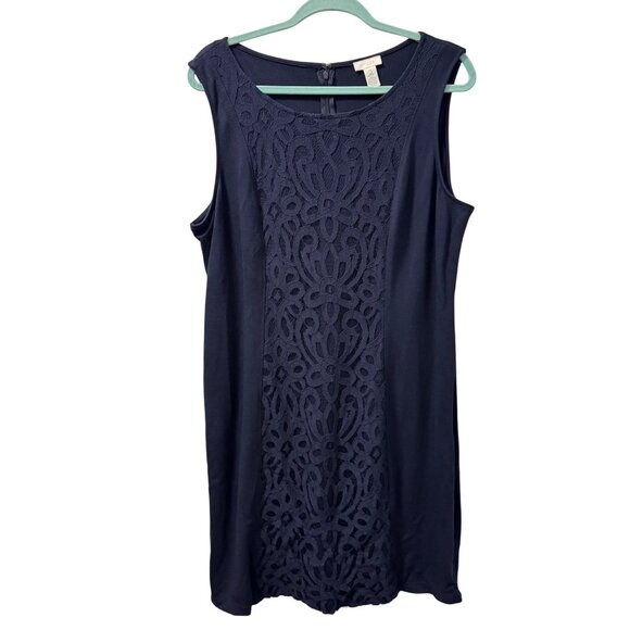 Chicos Sleeveless Navy Blue Dress Size XL Lace Front Design Dress - Picture 2 of 10